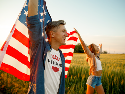 khoor customers carrying american flag